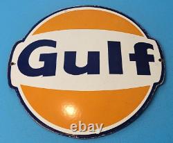 Vintage Gulf Gasoline Porcelain Gas Motor Oil Service Station Pump Large Sign