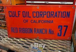 Vintage Gulf Oil Corporation Porcelain Oil Well Lease Gas Sign