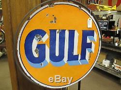 Vintage Gulf Oil Porcelain Double Sided Advertisement Sign 30 Round