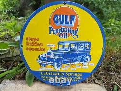 Vintage Gulf Penetrating Oil Porcelain Gas Station Pump Sign 12