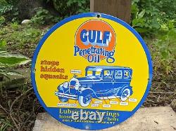 Vintage Gulf Penetrating Oil Porcelain Gas Station Pump Sign 12