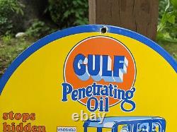 Vintage Gulf Penetrating Oil Porcelain Gas Station Pump Sign 12