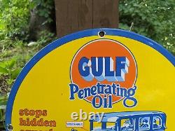 Vintage Gulf Penetrating Oil Porcelain Gas Station Pump Sign 12