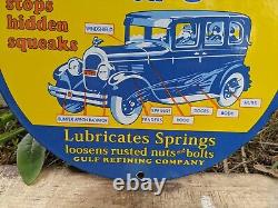 Vintage Gulf Penetrating Oil Porcelain Gas Station Pump Sign 12