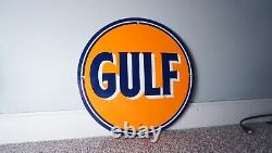 Vintage Gulf Porcelain Metal Gas Oil Rare Sign Service Station Pump Enamel Lube