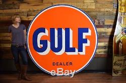 Vintage Gulf Porcelain Sign 1960 Oil Advertising Gas Station Porsche Ford Racing