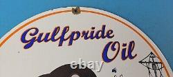 Vintage Gulf Pride Oil Gasoline Porcelain Gas Service Station Pump Plate Sign