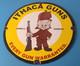 Vintage Gun Sign Ithaca Firearm Sales Porcelain Gas Oil Pump Plate Store Sign