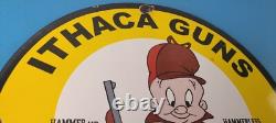 Vintage Gun Sign Ithaca Firearm Sales Porcelain Gas Oil Pump Plate Store Sign