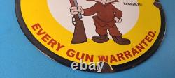 Vintage Gun Sign Ithaca Firearm Sales Porcelain Gas Oil Pump Plate Store Sign