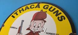 Vintage Gun Sign Ithaca Firearm Sales Porcelain Gas Oil Pump Plate Store Sign