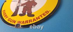 Vintage Gun Sign Ithaca Firearm Sales Porcelain Gas Oil Pump Plate Store Sign