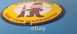 Vintage Gun Sign Ithaca Firearm Sales Porcelain Gas Oil Pump Plate Store Sign