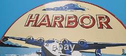 Vintage Harbor Gasolene Porcelain Gas Oil Airplane Service Station Pump Sign