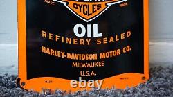 Vintage Harley Davidson Motor Oil Can Porcelain Sign Gas Station Pump Plate Rare