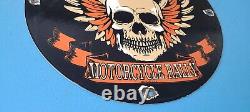 Vintage Harley Davidson Motorcycle Porcelain Gas Oil Skull Bike Nd Sturgis Sign