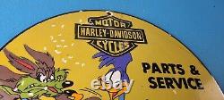 Vintage Harley Davidson Motorcycle Sign Road Runner Gas Pump Porcelain Sign