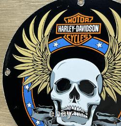 Vintage Harley Davidson Motorcycles Porcelain Dealership Sign Gas Oil Skull Wing