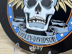 Vintage Harley Davidson Motorcycles Porcelain Dealership Sign Gas Oil Skull Wing