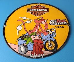Vintage Harley Davidson Motorcycles Sign Pink Panther Porcelain Gas Pump Sign