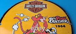 Vintage Harley Davidson Motorcycles Sign Pink Panther Porcelain Gas Pump Sign