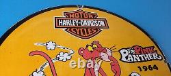 Vintage Harley Davidson Motorcycles Sign Pink Panther Porcelain Gas Pump Sign