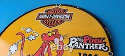 Vintage Harley Davidson Motorcycles Sign Pink Panther Porcelain Gas Pump Sign