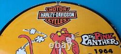 Vintage Harley Davidson Motorcycles Sign Pink Panther Porcelain Gas Pump Sign