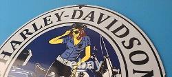 Vintage Harley Davidson Motorcycles Sign Police Biker Gas Girl Porcelain Sign
