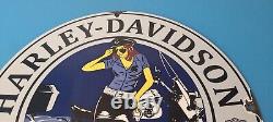 Vintage Harley Davidson Motorcycles Sign Police Biker Gas Girl Porcelain Sign