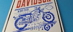 Vintage Harley Davidson Motorcycles Sign Ride Free 84 Porcelain Gas Pump Sign