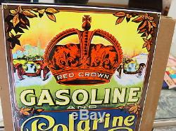 Vintage Heavy Porcelain Sign Red Crown Gasoline & Polarine -stanard Oil Gas Pump