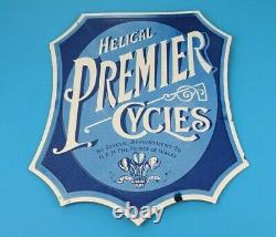 Vintage Helical Premier Cycles Porcelain Bicycles Service Gas Pump Store Sign