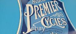 Vintage Helical Premier Cycles Porcelain Bicycles Service Gas Pump Store Sign