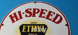 Vintage Hi-speed Ethyl Gasoline Porcelain Service Station Gas Pump Plate Sign