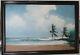 Vintage Highwaymen Oil Painting Beach Scene Sailboat Framed Signed L. Newton