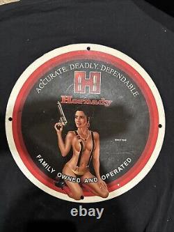 Vintage Hornady Bullets Pinup Girl Porcelain Gas Oil Ammo Guns Store Plate Sign