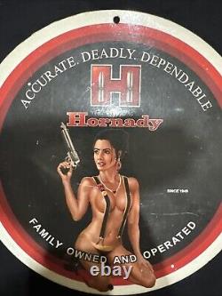 Vintage Hornady Bullets Pinup Girl Porcelain Gas Oil Ammo Guns Store Plate Sign