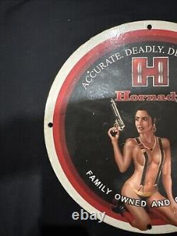 Vintage Hornady Bullets Pinup Girl Porcelain Gas Oil Ammo Guns Store Plate Sign