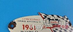 Vintage Hot Rod Assoc Porcelain Racing Gas Auto Championship Pump Plate Sign