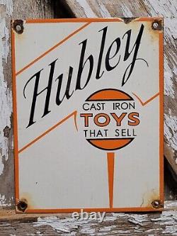 Vintage Hubley Porcelain Sign Toy Train Game Soilder Gas Station Oil Service USA