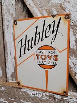 Vintage Hubley Porcelain Sign Toy Train Game Soilder Gas Station Oil Service USA