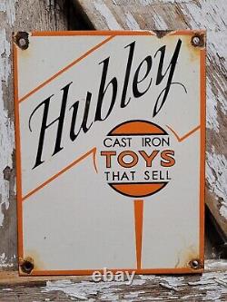 Vintage Hubley Porcelain Sign Toy Train Game Soilder Gas Station Oil Service USA