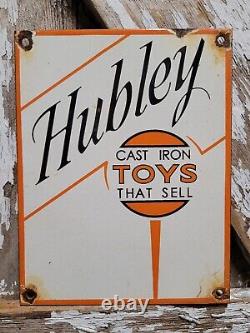 Vintage Hubley Porcelain Sign Toy Train Game Soilder Gas Station Oil Service USA