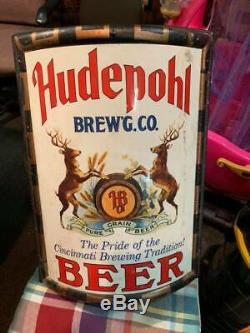 Vintage Hudepohl Beer Sign with Deer Cincinnati GAS OIL SODA COLA DEER 24 x 16