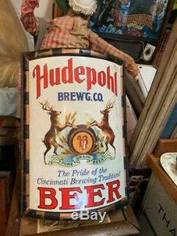 Vintage Hudepohl Beer Sign with Deer Cincinnati GAS OIL SODA COLA DEER 24 x 16