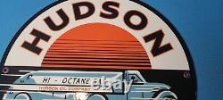 Vintage Hudson Motor Oil Truck Gas Pump Plate Service Station Tanker Sign