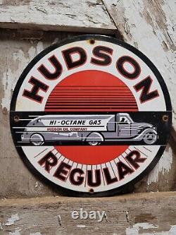 Vintage Hudson Porcelain Motor Oil Regular Hi-octane Gas Pump Plate Sign 12