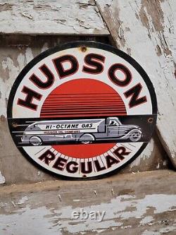 Vintage Hudson Porcelain Motor Oil Regular Hi-octane Gas Pump Plate Sign 12