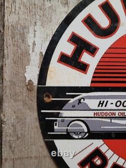 Vintage Hudson Porcelain Motor Oil Regular Hi-octane Gas Pump Plate Sign 12